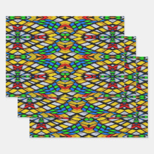 Geel, rood en blauw Glas in lood Inpakpapier Vel