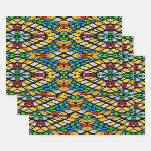 Geel, rood en blauw Glas in lood Inpakpapier Vel (Set)