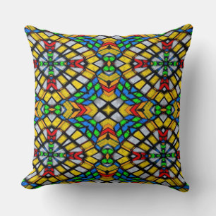Geel, rood en blauw Glas in lood Kussen