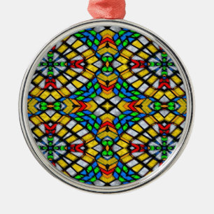Geel, rood en blauw Glas in lood Metalen Ornament