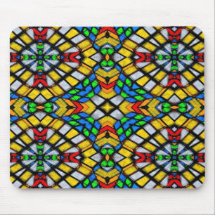 Geel, rood en blauw Glas in lood Muismat