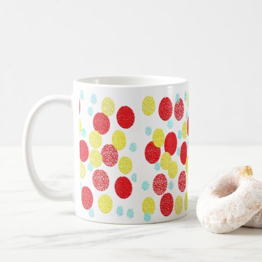 Geel Rood en Blauw Polka Dots Patroon Koffiemok (Met donut)