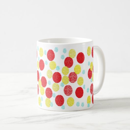 Geel Rood en Blauw Polka Dots Patroon Koffiemok (Voorkant rechts)