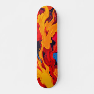 Geel Rood en Blauw Vuur Vlam Abstracte Kunst Persoonlijk Skateboard