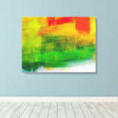Geel Rood Groen Abstract Schilderen Canvas Afdruk (Insitu (Houten vloer))