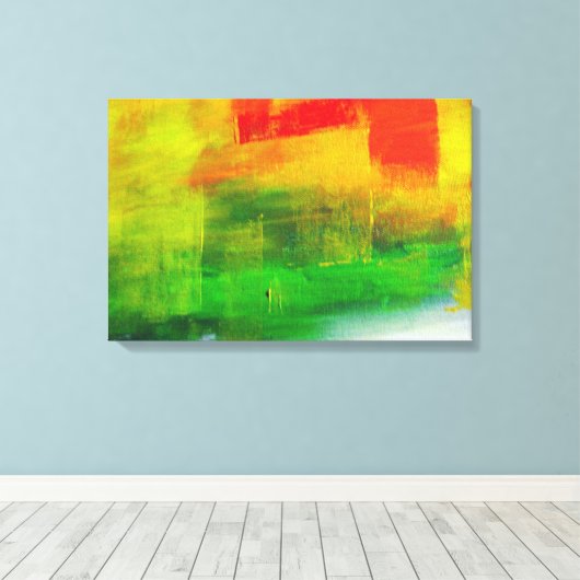 Geel Rood Groen Abstract Schilderen Canvas Afdruk (Insitu (Houten vloer))