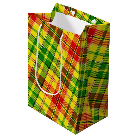 Geel Rood Groen Geruit Tartan Design Medium Cadeauzakje (Voorkant Gekanteld)