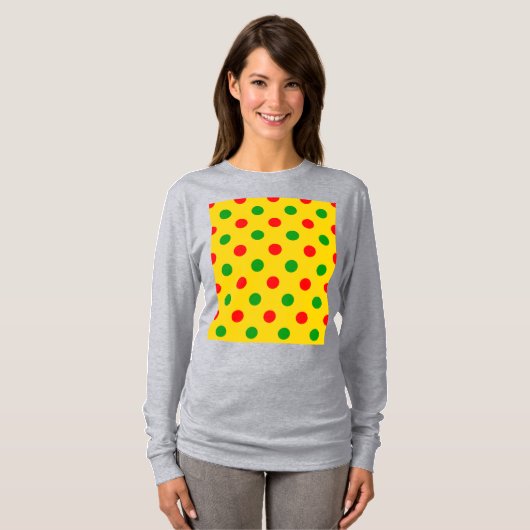 Geel Rood Groen Stippen Design T-shirt (Voorkant volledig)