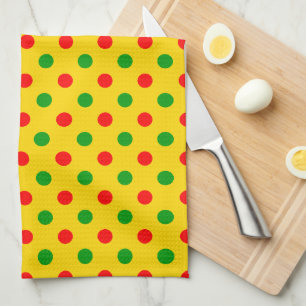 Geel Rood Groen Stippen Design  Theedoek