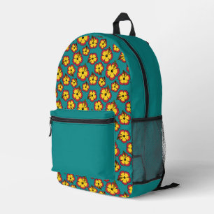 Geel Rood Hibiscus Tropische Bloemen Patroon Bedrukte Rugzak