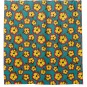 Geel Rood Hibiscus Tropische Bloemen Patroon Douchegordijn (Voorkant)