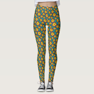 Geel Rood Hibiscus Tropische Bloemen Patroon Leggings