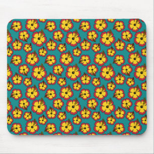 Geel Rood Hibiscus Tropische Bloemen Patroon Muismat