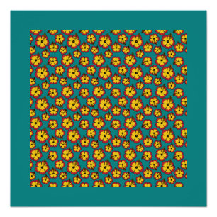 Geel Rood Hibiscus Tropische Bloemen Patroon Perfect Poster