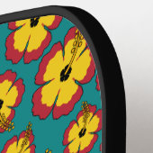 Geel Rood Hibiscus Tropische Bloemen Patroon Pickleball Paddle (Links Detail)