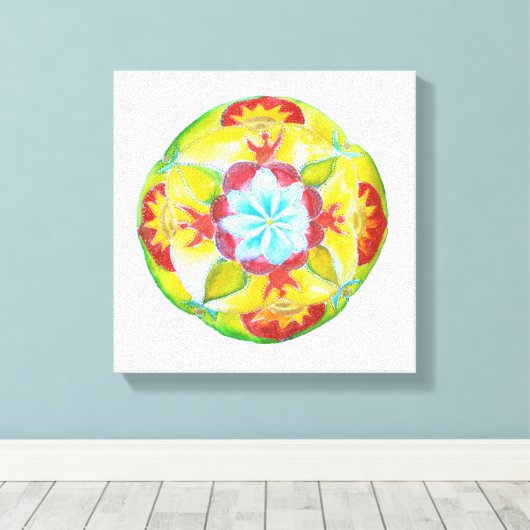 Geel Rood Mandala Waterverf Art Canvas (Insitu (Houten vloer))
