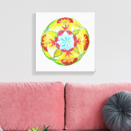 Geel Rood Mandala Waterverf Art Canvas (Insitu (Woonkamer))