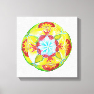 Geel Rood Mandala Waterverf Art Canvas