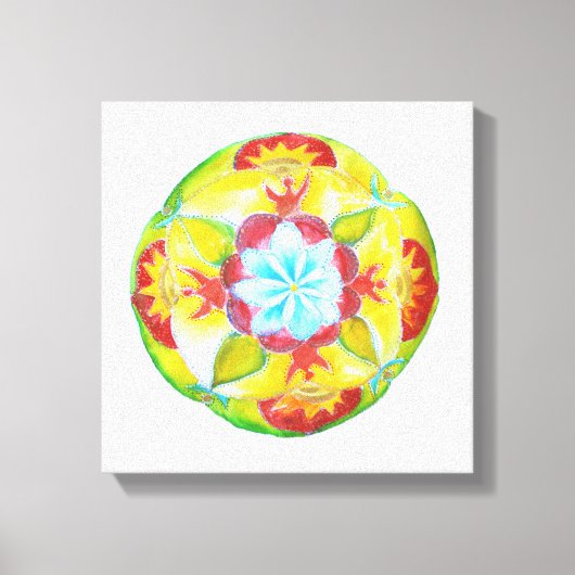 Geel Rood Mandala Waterverf Art Canvas (Voorkant)