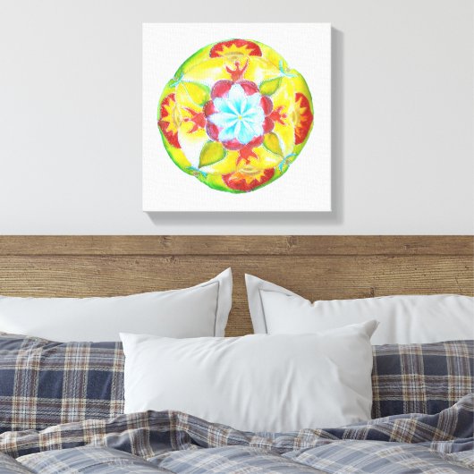 Geel Rood Mandala Waterverf Art Canvas Afdruk (Insitu (Slaapkamer))