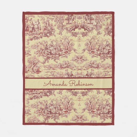  geel rood meer toile de jouy monogram fleece deken (Voorkant)