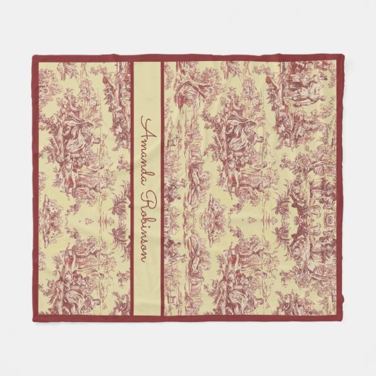  geel rood meer toile de jouy monogram fleece deken (Voorkant (Horizontaal))