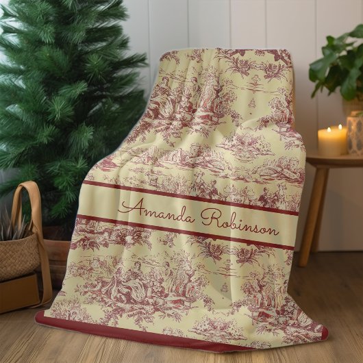  geel rood meer toile de jouy monogram fleece deken