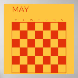 Geel Rood Ongedateerd Geruit Mei Maandkalender Poster