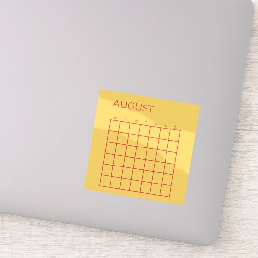 Geel Rood Ongedateerde Augustus Kalender voor Plan Sticker (Detail)
