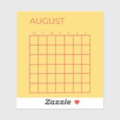 Geel Rood Ongedateerde Augustus Kalender voor Plan Sticker (Vel)