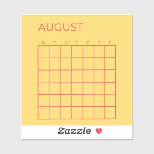Geel Rood Ongedateerde Augustus Kalender voor Plan Sticker (Vel)