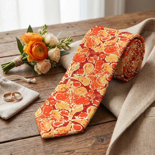 Geel Rood Oranje Bali Batik Stijl Paisley Patroon Stropdas