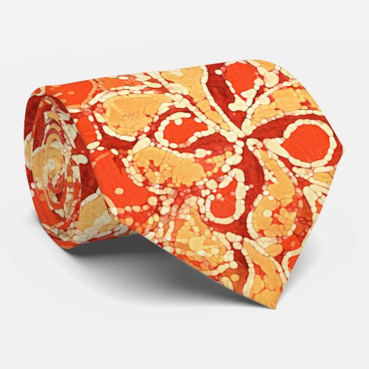 Geel rood Oranje Bali batik Style Paisley Pattern Stropdas (Opgerold)
