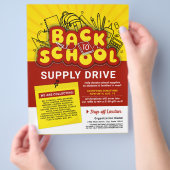 Geel & Rood Plezier Terug naar School Supply Drive Flyer (Hand)
