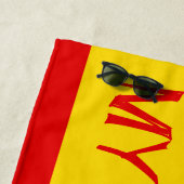 Geel, rood, "RAAK MIJN STRANDHANDDOEK NIET AAN!" Strandlaken (In situ)