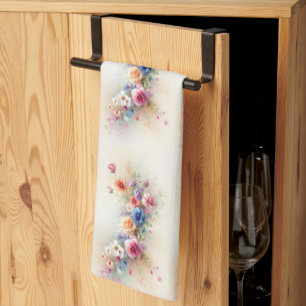 Geel Rood Roze Blauw Groen Aquarel Bloemen Theedoek