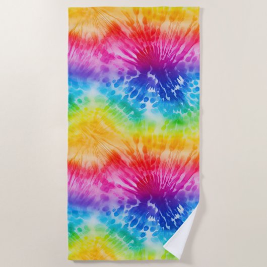 Geel, Rood, Roze, Paarse, Aqua Tie Dye Strandlaken (Voorkant)