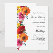 Geel Rood Roze Sinaasappel Waterverf Bloemen Bruil Kaart (Voorkant / Achterkant)