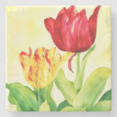 Geel Rood  Stijl Tulp Bloem Art Onderzetter (Voorkant)