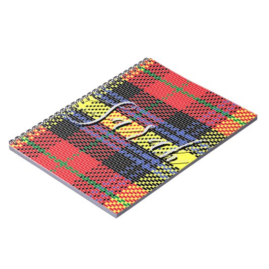 Geel & rood tartan geruit monogram naam notitieboek (Linkerzijde)