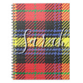 Geel & rood tartan geruit monogram naam notitieboek (Voorkant)