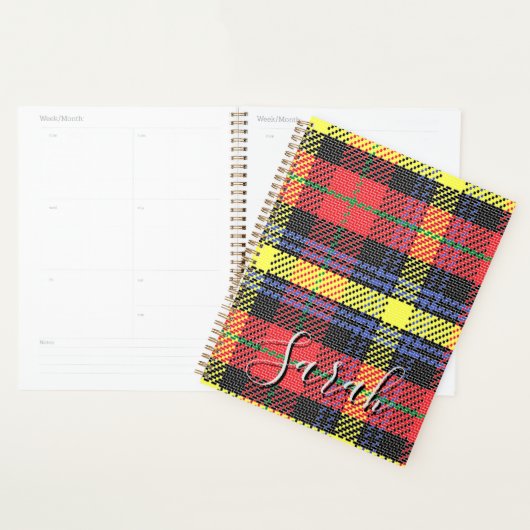 Geel & Rood Tartan Geruit Monogram Naam Planner (Display)