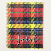 Geel & Rood Tartan Geruit Monogram Naam Planner (Voorkant)