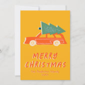  geel rood Truck Tree Funky Christmas Feestdagenkaart (Voorkant)