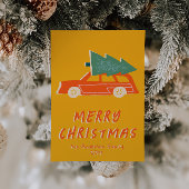  geel rood Truck Tree Funky Christmas Feestdagenkaart