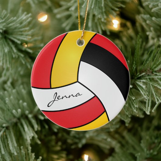 Geel, rood, wit en zwart — Volleybal personalisere Keramisch Ornament (Boom)