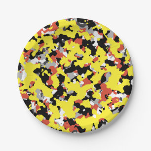 Geel Rood Zwart Grijs Camouflage Camo Feestje Papieren Bordje