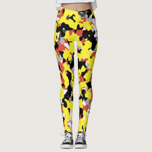 Geel Rood Zwart Grijs Camouflage Camo Patroon Leggings