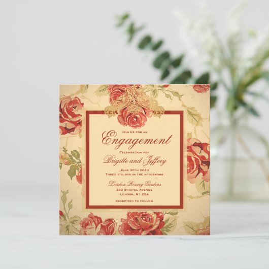  geel roodrood verloving save the date (Staand voorkant)