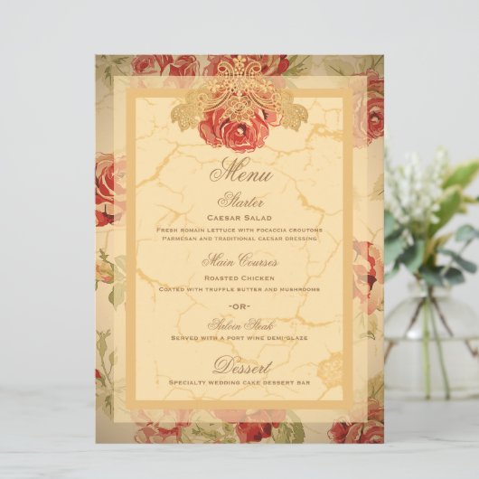 geel roodroodroos aangepast huwelijksmenu menu (Staand voorkant)